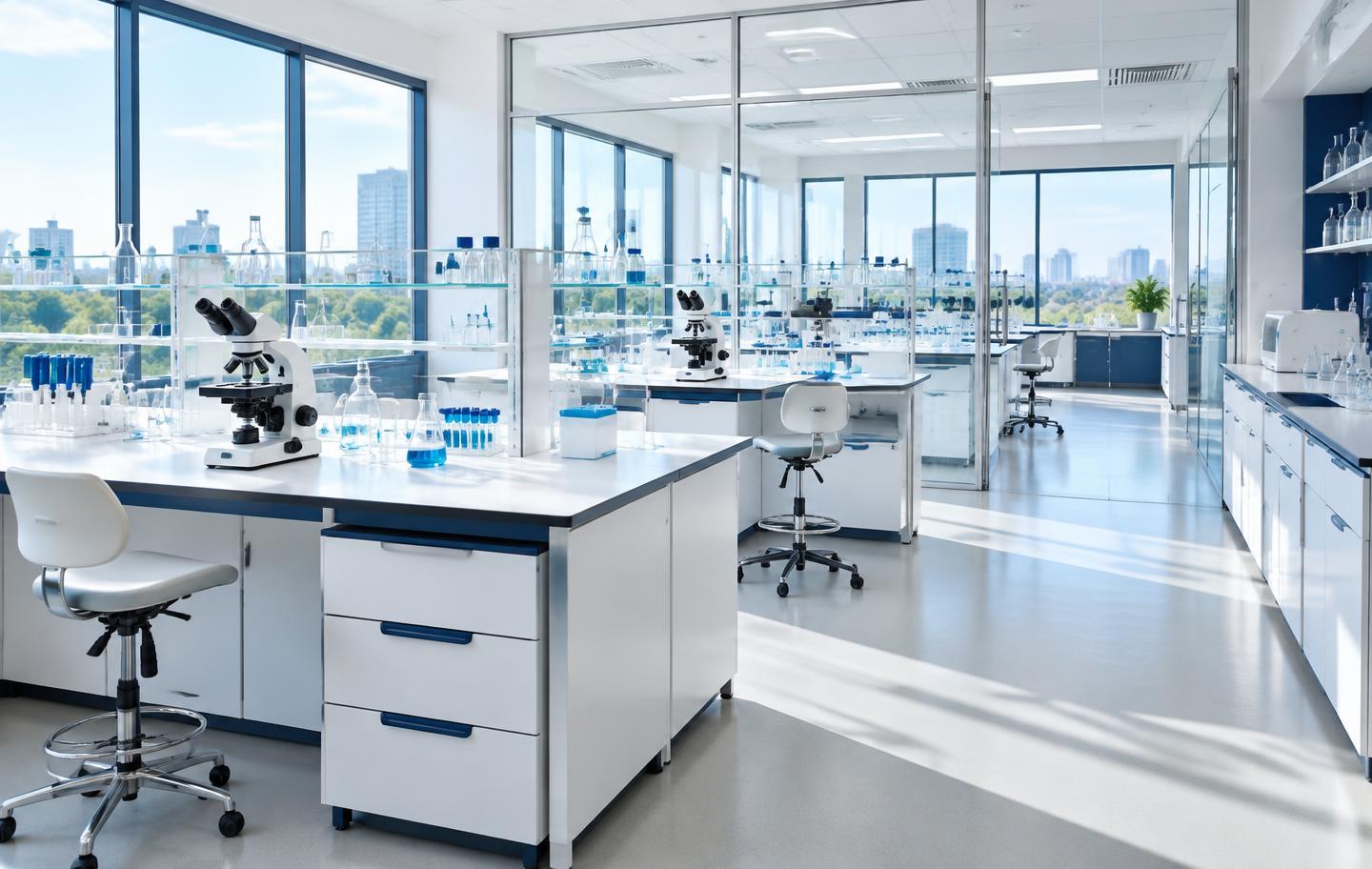 Illustrative spacious scientific laboratory interior